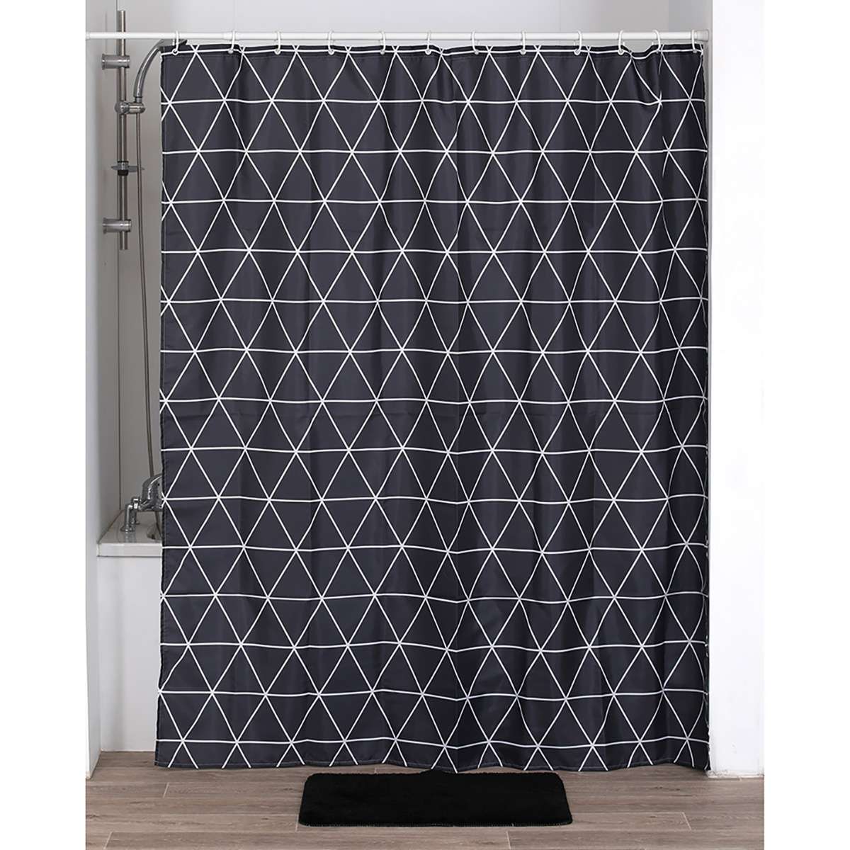 Tendance zavjesa za kadu + 12 bijelih pp kukica 180x200 cm, poliester, osaka
