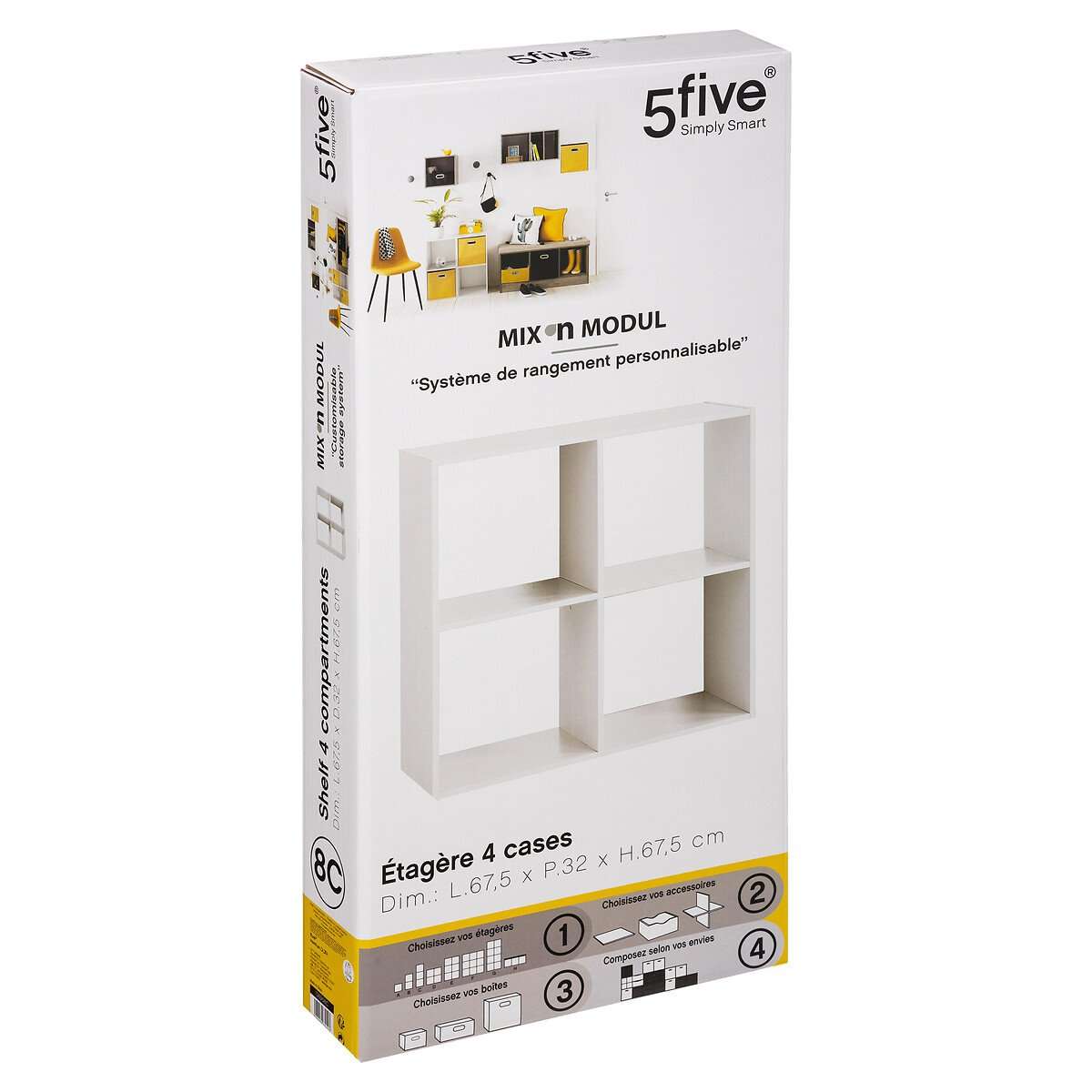 Five polica 4 otvora modul 67.5x32x67.5cm furnir bijela - Image 3