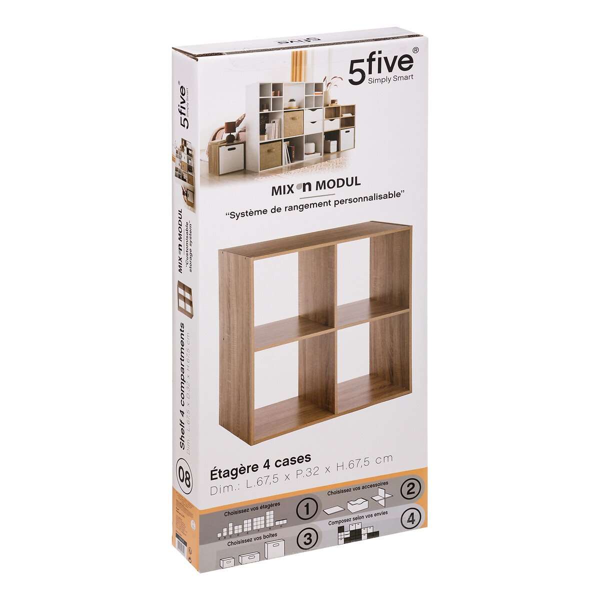Five polica mix modul - 4 otvora 67.5x32x67.5cm iverica, natur - Image 3