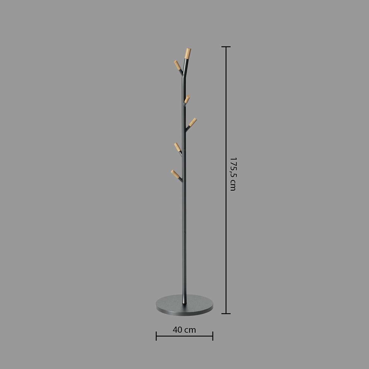 Five vješalica samostojeća za odjeću 6 kukica d.40x175.5cm metal drvo mdf crna - Image 3
