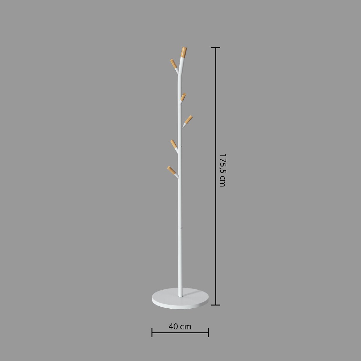 Five vješalica samostojeća 6 kukica d.40x175.5cm metal i mdf bijela - Image 3