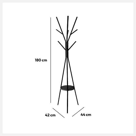 Five vješalica za odjeću s 9 kukica 44,8x40x180cm mdf/metal crna - Image 4