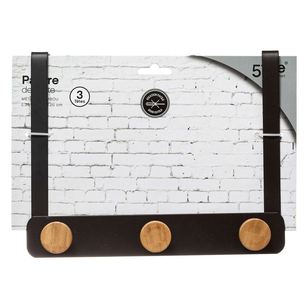 Five vješalica za vrata 3 kukice 25x8.2x20cm metal bambus crna - Image 3