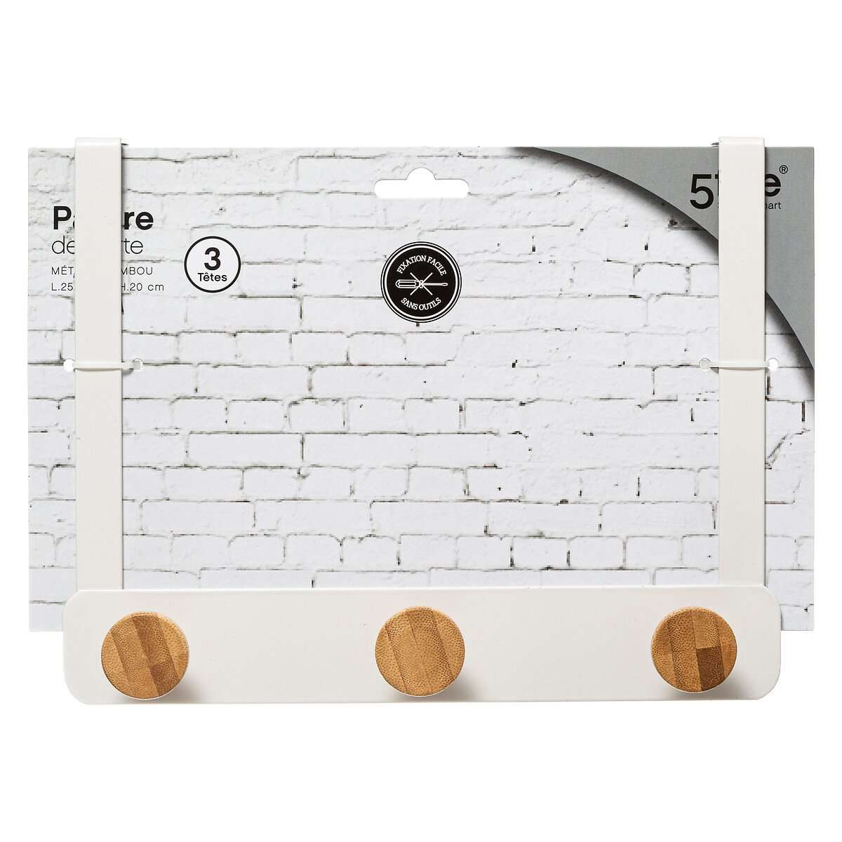 Five vješalica za vrata 3 kukice 25x8.2x20cm metal bambus bijela - Image 3