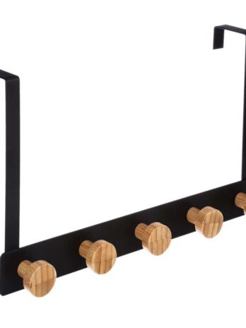 Five vješalica za vrata 5 kukica 33.3×8.2x20cm metal bambus crna
