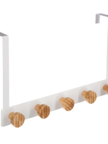 Five vješalica za vrata 5 kukica 33.3×8.2x20cm metal bambus bijela