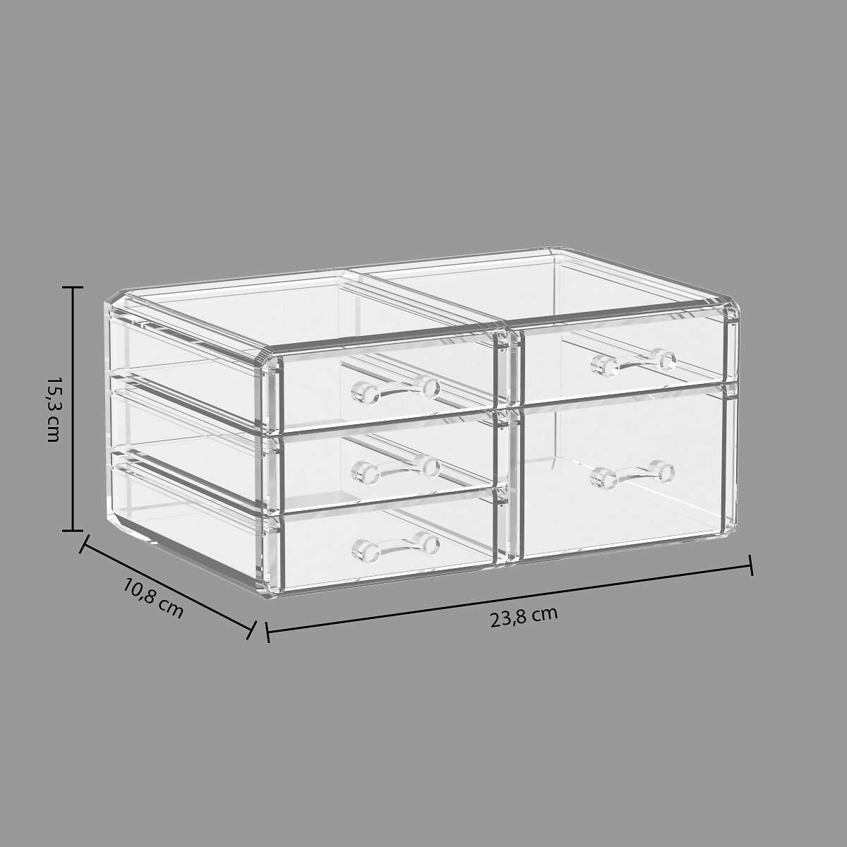 Five kutija za nakit sa 5 ladica, 23,8x15,3x10,8 cm, polistiren, prozirna - Image 3