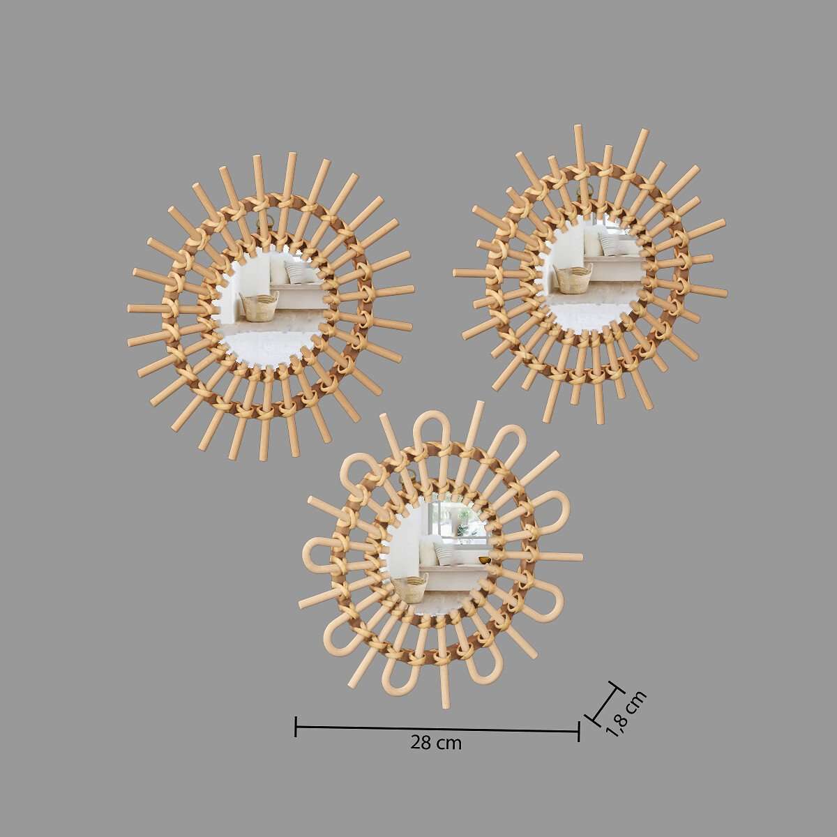Atmosphera ogledalo sun 27x3cm staklo/ratan/mdf bež set 3/1 - Image 8