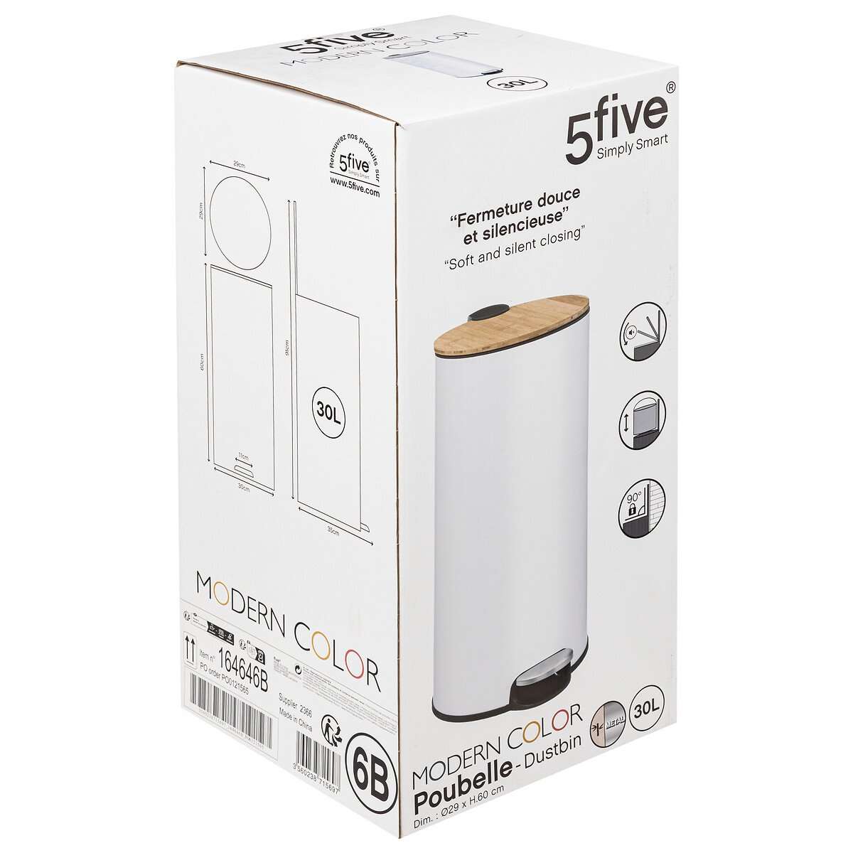 Five kanta za smeće bam 30l 29x36x65cm inox bijela - Image 10