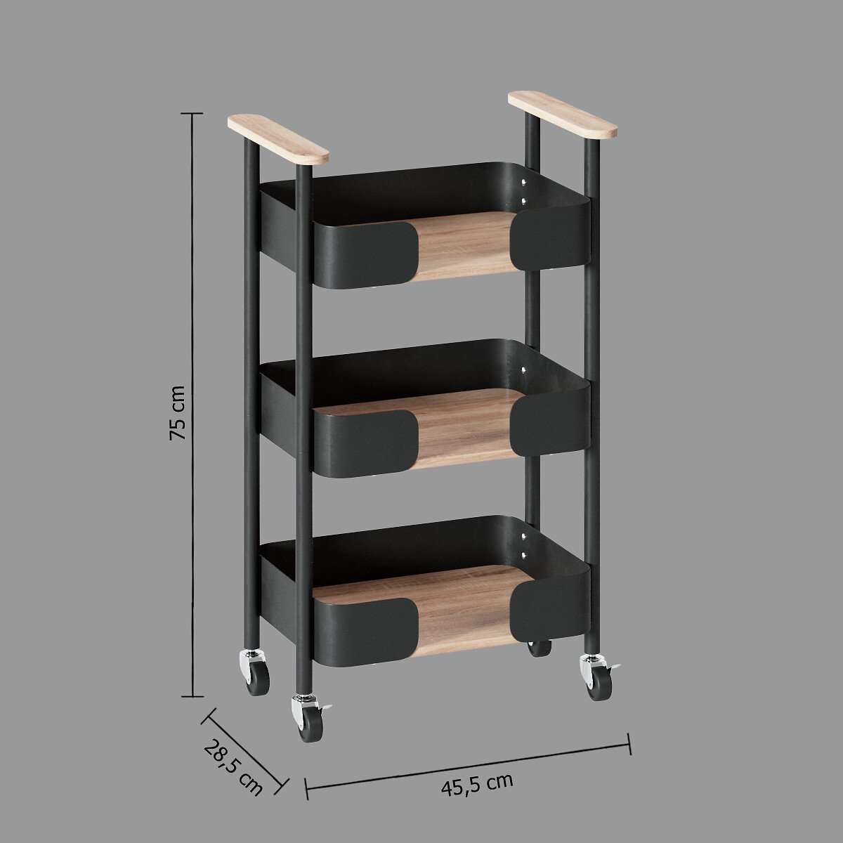 Five kolica kuhinjska blackwood 3 police 45.5x28.5x75cm metal crna - Image 3