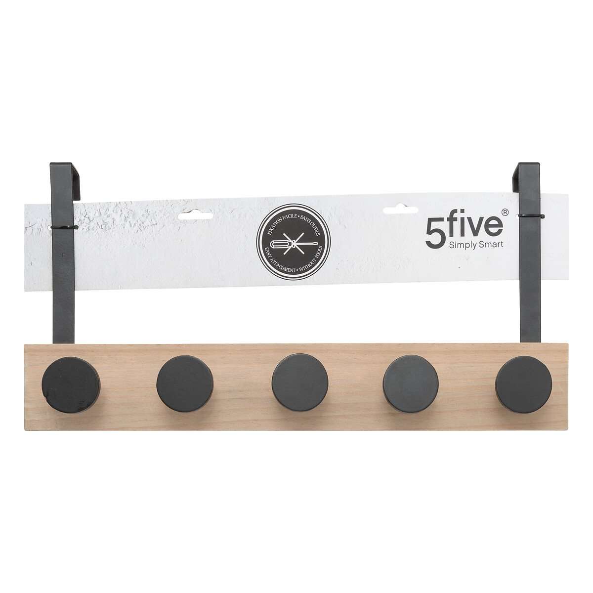 Five vješalica za vrata s 5 kukica 50x11,5x24cm mdf metal crna - Image 2