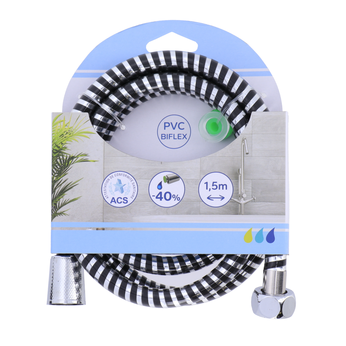 Tendance tuš crijevo 150cm pvc, crno/sivo - Image 2