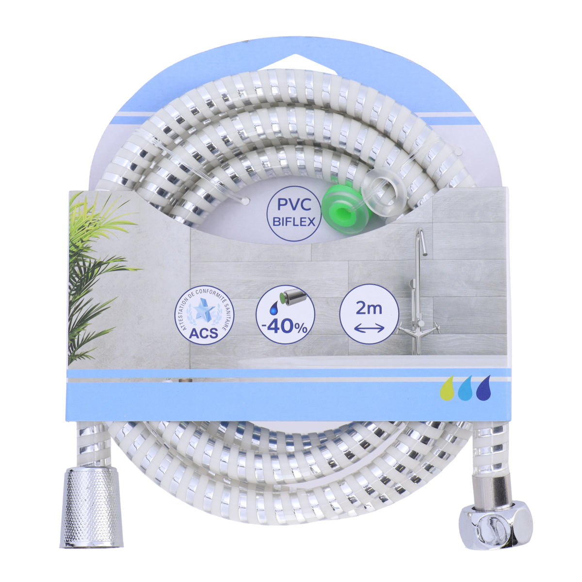 Tendance tuš crijevo 200 cm rastezljivo pvc, bijelo/srebrno - Image 2