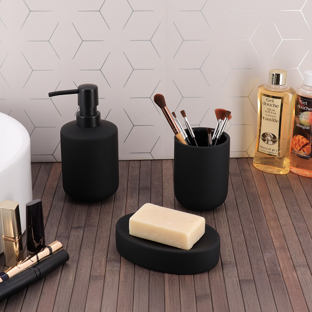 Tendance čaša stoneware sa gumenim efektom, crna - Image 2