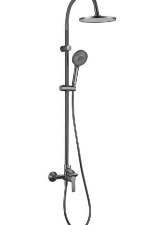 Inter Ceramic tuš sustav alisado s tuš ružom s 1 funkcijom i tuš palicom s 3 funkcije silikon/mesing/ss201 gun grey