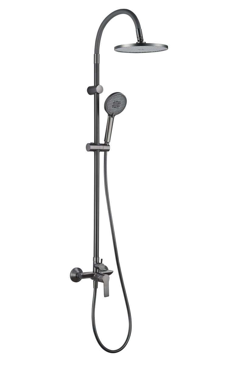 Inter Ceramic tuš sustav alisado s tuš ružom s 1 funkcijom i tuš palicom s 3 funkcije silikon/mesing/ss201 gun grey