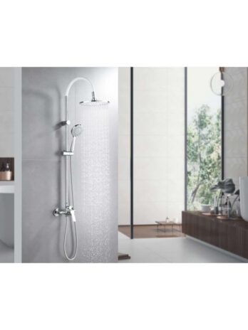 Inter Ceramic tuš sustav alisado s tuš ružom s 1 funkcijom i tuš palicom s 3 funkcije silikon/mesing/ss201 kromirana/bijela