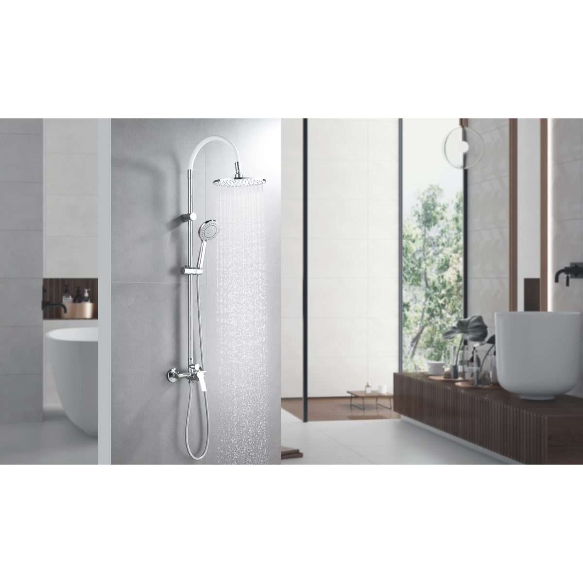 Inter Ceramic tuš sustav alisado s tuš ružom s 1 funkcijom i tuš palicom s 3 funkcije silikon/mesing/ss201 kromirana/bijela - Image 2