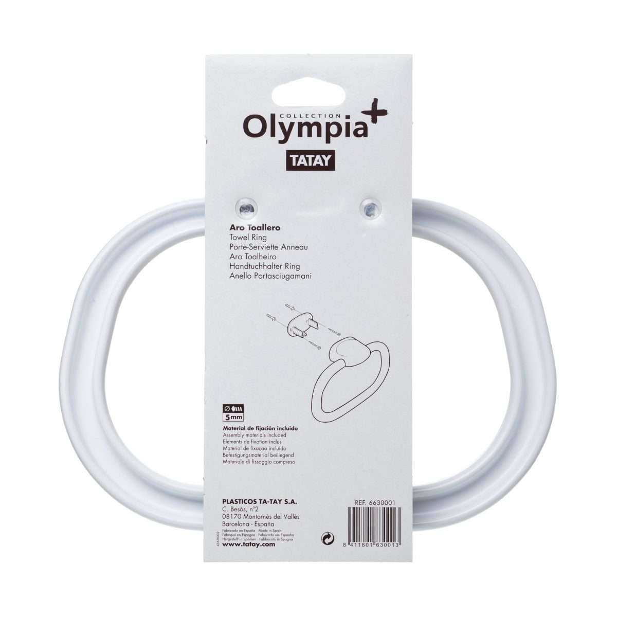 Tatay zidni držač ručnika ovalni olympia, bijeli - Image 4