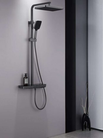 Inter Ceramic piano tuš sustav majestic s termostatom, tuš ružom i tuš palicom gun grey