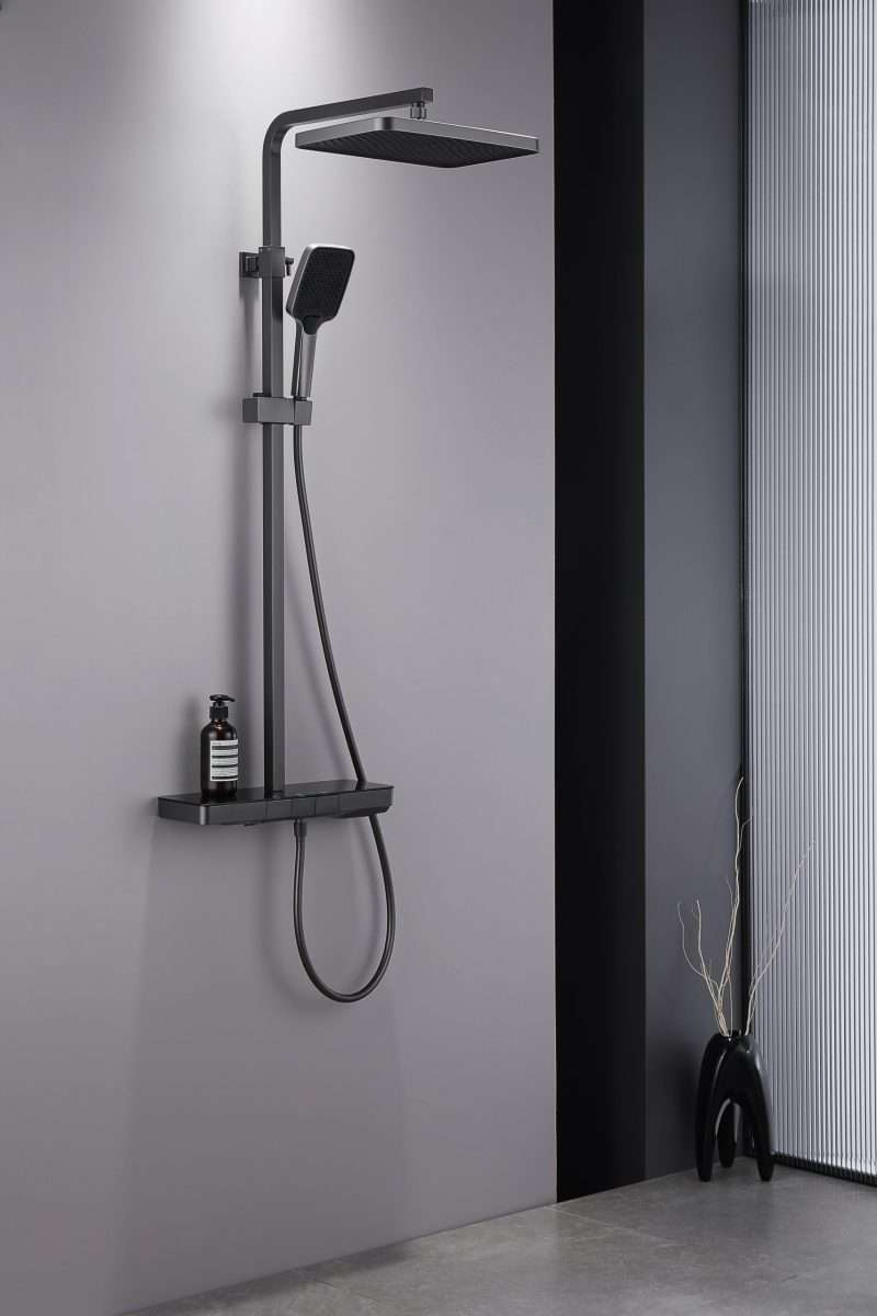 Inter Ceramic piano tuš sustav majestic s termostatom, tuš ružom i tuš palicom gun grey