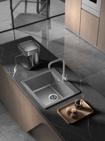 Inter Ceramic sudoper usadni pravokutni 50x57x22,5 cm +  sifon, granit sivi