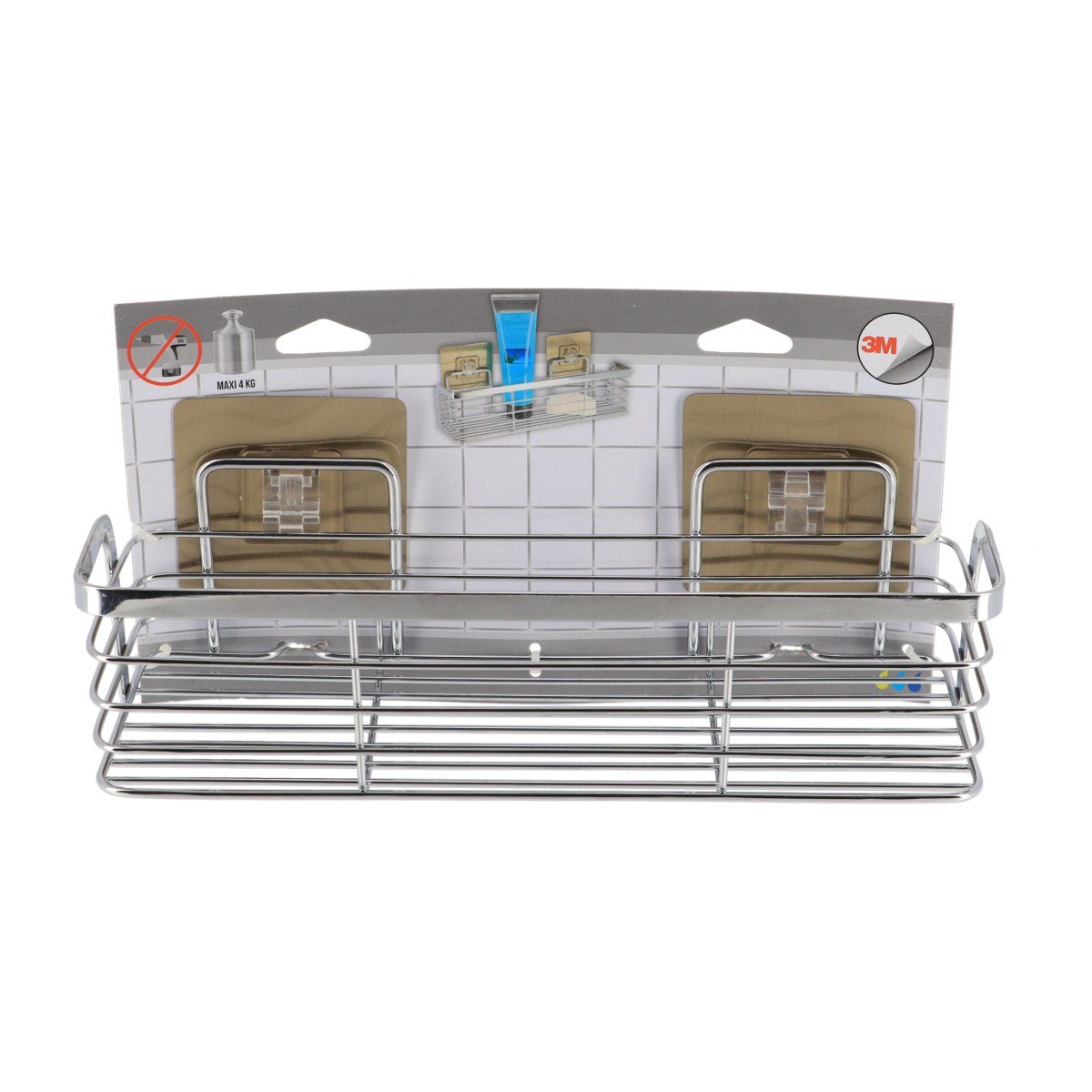 Tendance polica sa 3d ljepljivom trakom pravokutna plitka, inox - Image 3