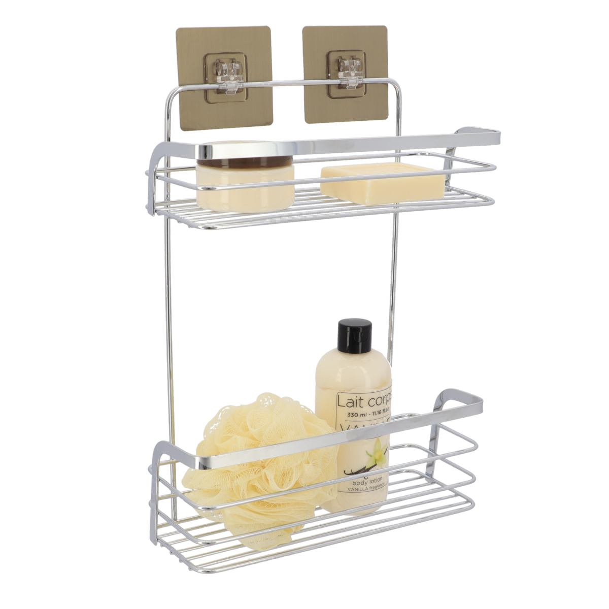Tendance polica za tuš sa 3d ljepljivom trakom dvostruka pravokutna, inox - Image 2