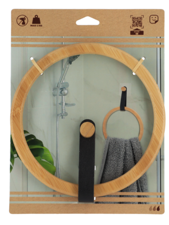 Tendance držač ručnika okrugli, bambus/imitacija kože, crni