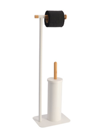 Tendance samostojeći držač toaletnog papira i wc četke, bambus/metal, bijeli