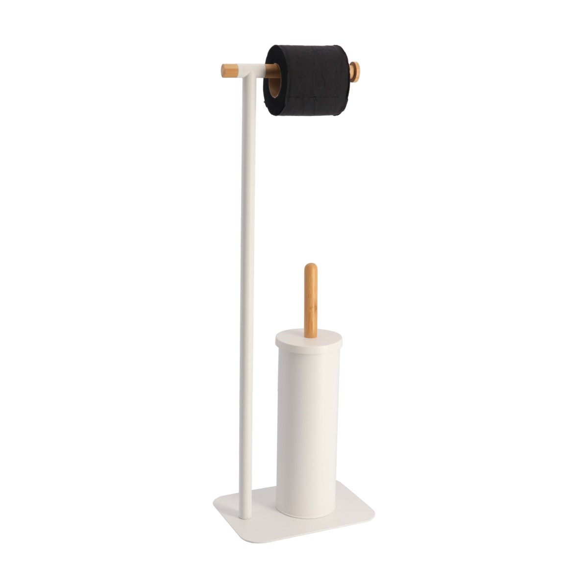Tendance samostojeći držač toaletnog papira i wc četke, bambus/metal, bijeli - Image 2
