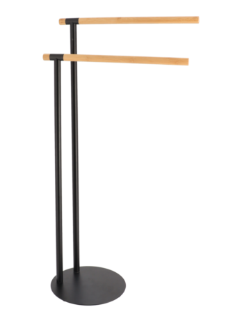 Tendance samostjeći držač ručnika metalni sa 2 prečke, bambus/metal, crni