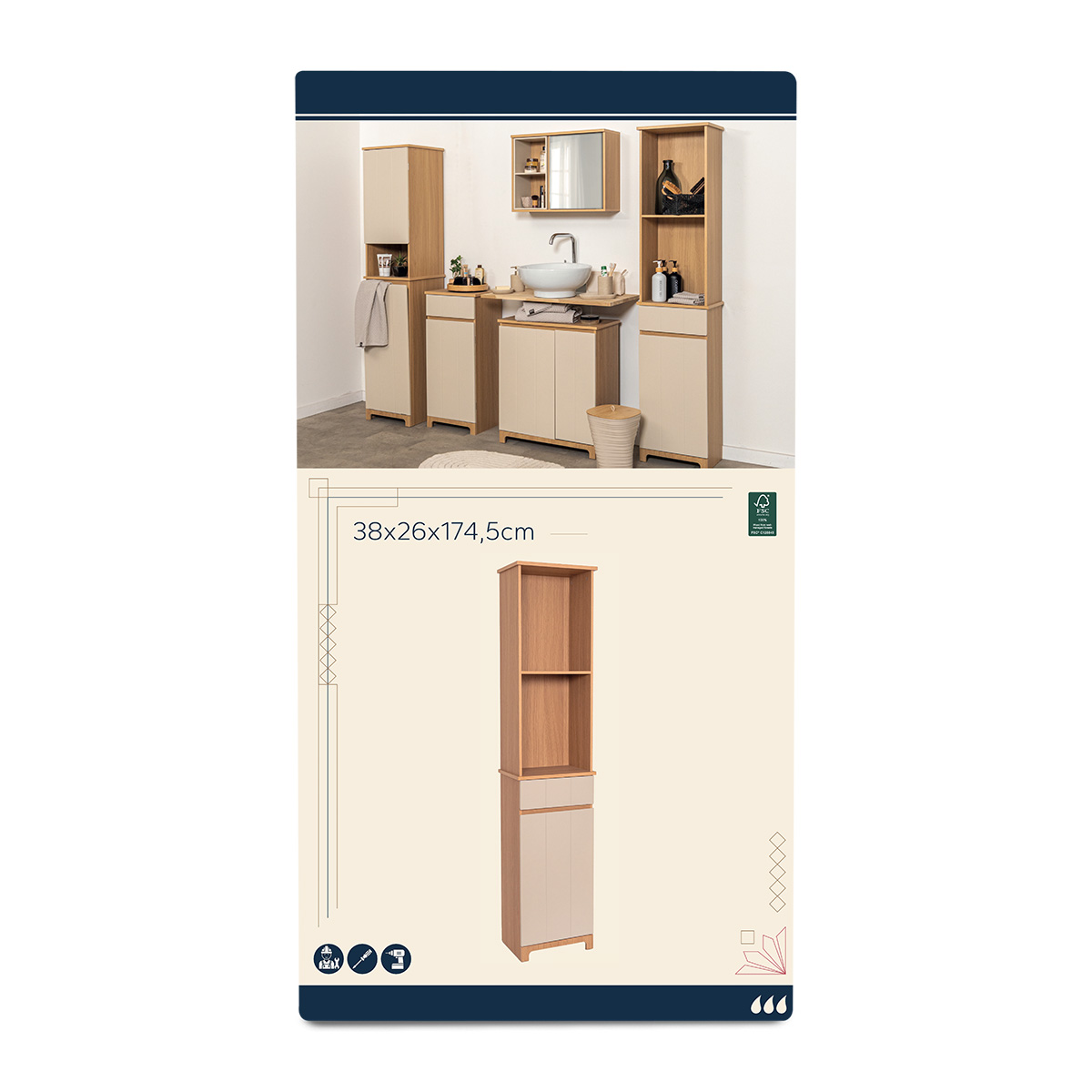 Tendance kupaonski ormarić 1 vrata + 1 drawer + 2 police mdf, rivoli - Image 3