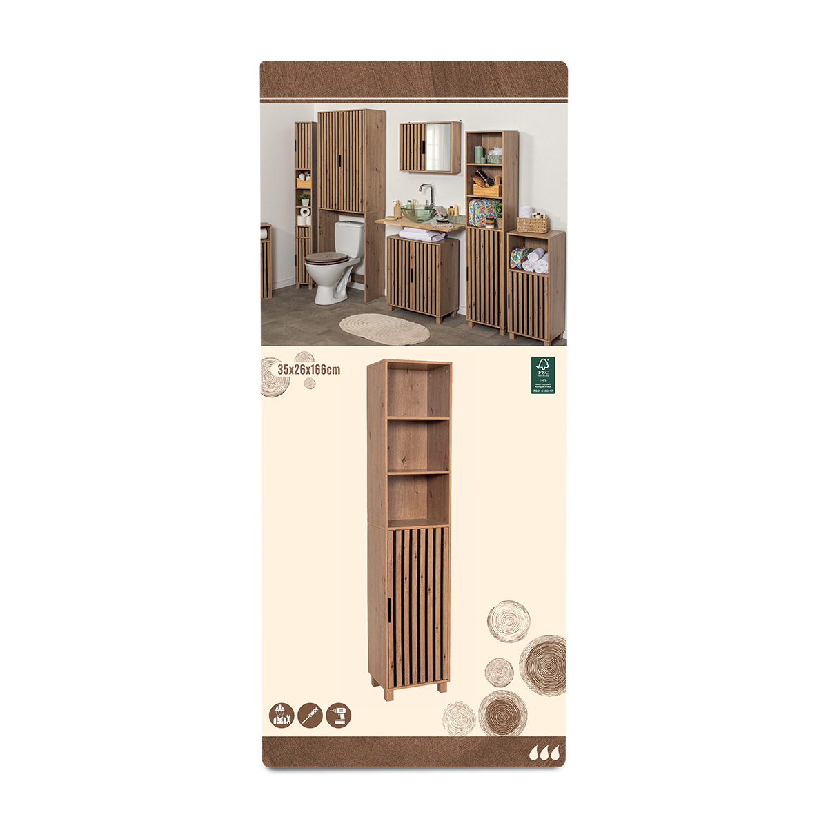 Tendance kupaonski ormarić 1 vrata + 1 drawer + 2 police mdf, karma - Image 3