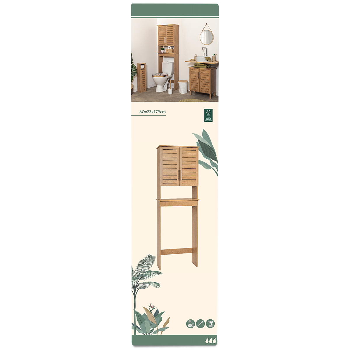 Tendance kupaonski ormarić za iznad wc školjke 2 vrata + 1 polica mdf, colonial - Image 4