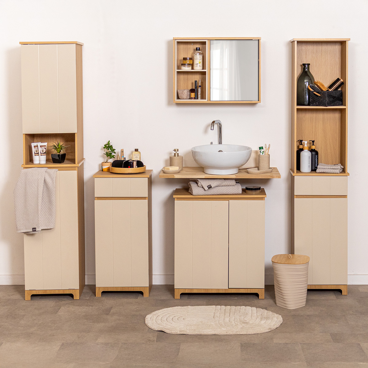 Tendance kupaonski ormarić 2 vrata + 1 polica + 1 ugrađena košara za rublje mdf, rivoli - Image 5