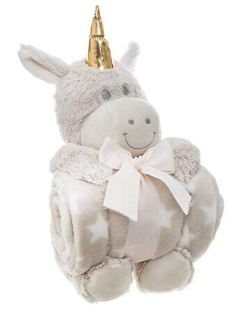 Atmosphera deka + plišana igračka unicorn 25x20x26cm poliester razne boje