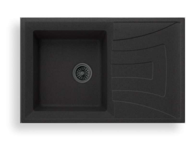 Inter Ceramic sudoper usadni pravokutni sa desnim ocjeđivačem 50x78x20 cm + sifon, granit crni